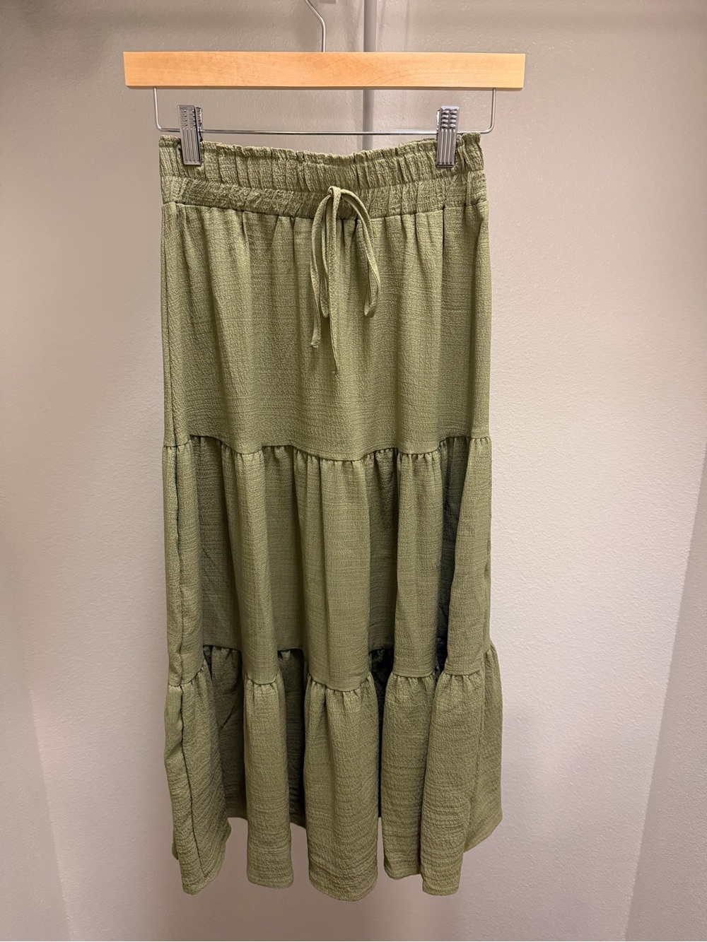Tiered Drawstring Midi Skirt - Olive Green ( XS)